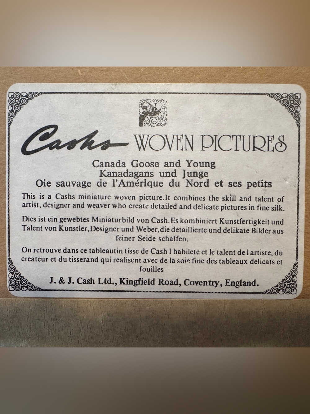 Cash’s of Coventry Vintage Mini Woven Silk Picture of a Canadian Goose & Young - Picture 6 of 6